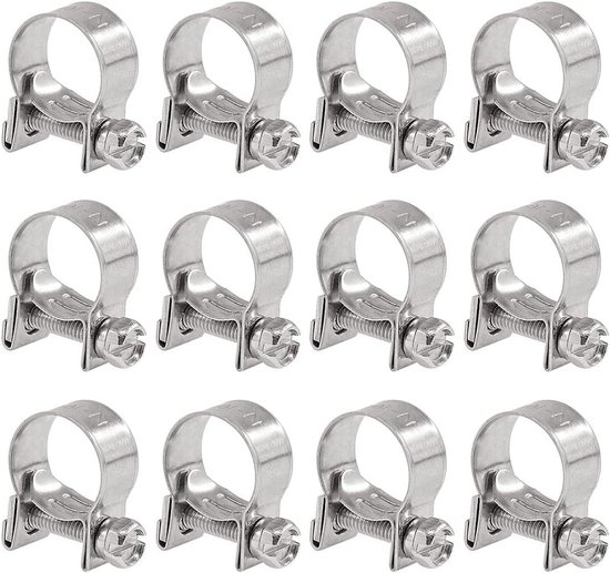 12-pack roestvrijstalen slangklemmen voor brandstofinjectie, verstelbare mini klemmen, buisklemmen set - 14-16 mm (9/16"-5/8" dia) - Handig voor auto's. van Merkloos