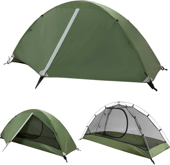 1/2 persoons kampeertent, ultralichte kleine verpakkingstent voor 1 persoon, waterdicht, snel op te zetten, dubbellaagse koepeltenten, voor kamperen, motorreizen, trekking, wandeltochten, festivals van Forceatt