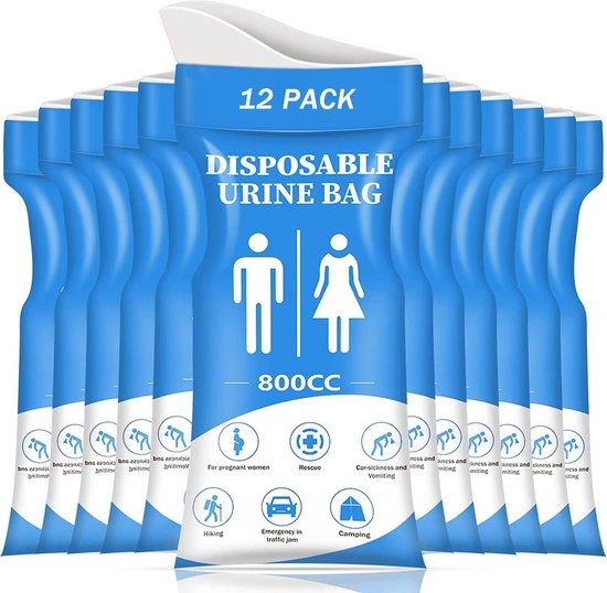 12 Plaszakken / Wegwerp Urinezakken 800 ml - Noodtoilet voor Auto, Camping & Reizen - Lekvrij & Absorberend