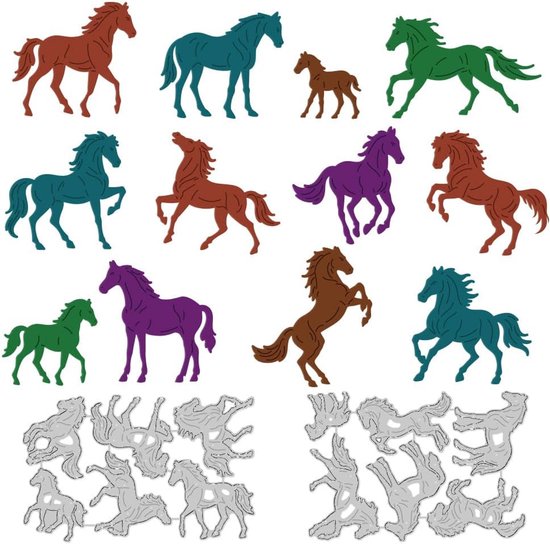 12 Stijl Paarden Snijmatrijzen Kaartenmaken Metalen Stanssjablonen Scrapbooking Reliëfdrukken Snijmatrijzen Accessoires Voor DIY Papier Uitnodigingen Knutselen Fotoalbums Cadeau Wenskaarten