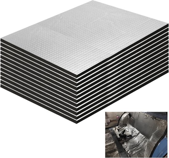 12 Stuks Geluidsisolatie Matten voor Auto - Zelfklevende Aluminium Butyl Mat 250 x 180 x 5mm, Waterdicht en Effectieve Isolatie van Merkloos