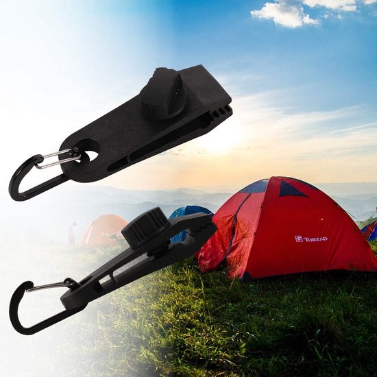 12 stuks grote D-vormige voortentklemmen voor luifels, kunststof, voor tent, outdoor, zwart van Merkloos