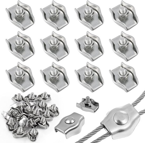 12 Stuks M3 Draad Kabel Klem - RVS 304 Kabel Clips - Kabel Klem M3 - Kabel Klemmen 3mm - M3 Kabel Klemmen - voor Bevestigen van Stalen Draad Kabels en Kledinglijn Spanner - Canopy Weerbestendig van Merkloos