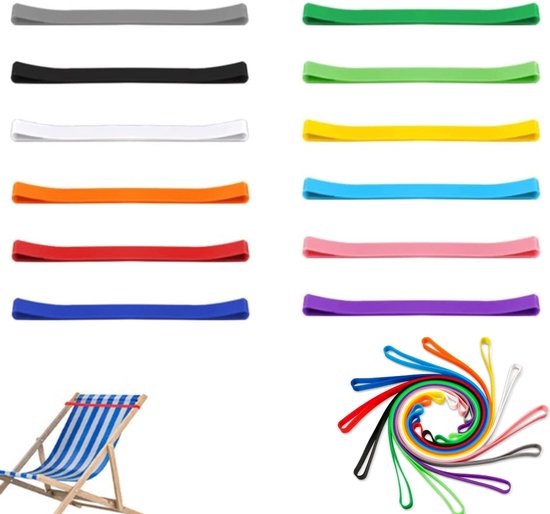 12 stuks - Rekbare strandstoelhanddoekriem, winddichte rubberen strandhanddoekclip, geschikt voor strandstoel, zwemvakantie 30 cm （Willekeurige kleur）(meerkleurig)