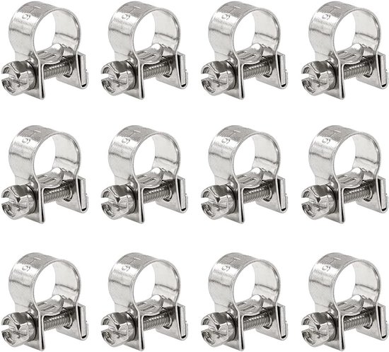 12 Stuks RVS Mini Brandstofinjectieslang Klemmen, Verstelbare Slang- en Buisbeugels voor Diverse Toepassingen (9-11mm)