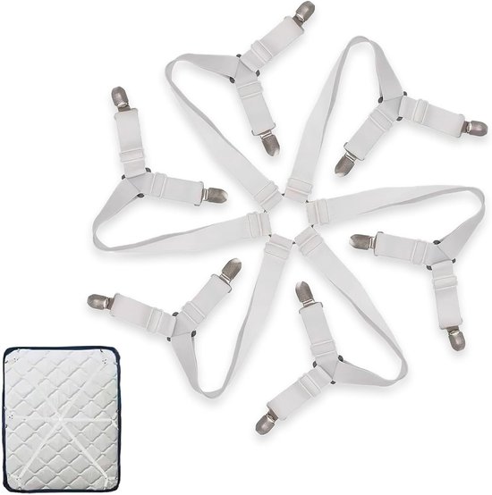 12 Stuks Verstelbare Hoekclips voor Lakens, Matrassen en Sofas - Elastische Bevestigingsclips in Wit