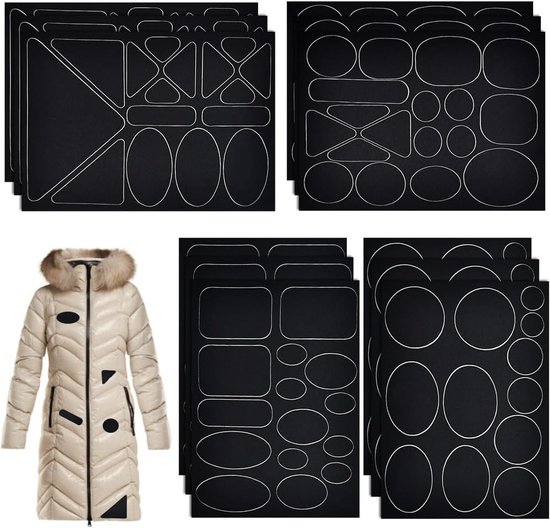 12 vellen zelfklevende donsjack patches - waterdichte nylon reparatiepleisters voor kleding en buitenartikelen