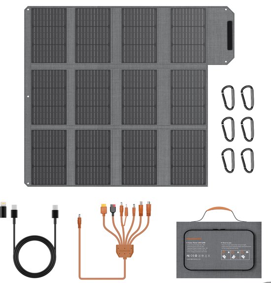 120W Vouwbaar Zonnepaneel, ETFE Monokristallijn Zonnepanel met 23% Conversie‑efficiëntie IP67 Waterdicht, USB‑A USB‑C DC Uitgang, Draagbaar Zonne Lader voor Kamperen Camper Noodstroom