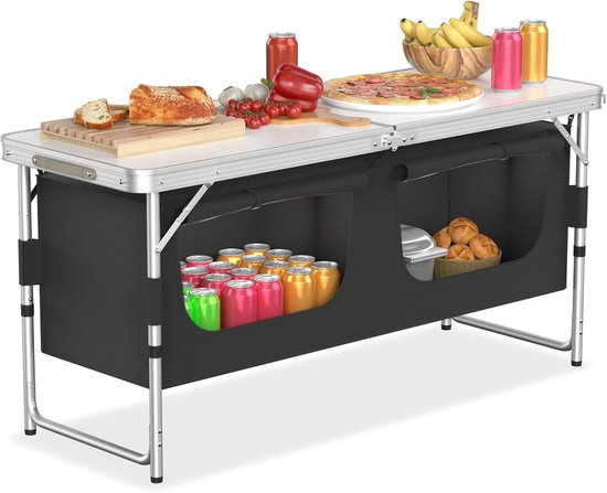 120x47x62m Campingkeuken, Inklapbare Campingkast, Opvouwbaar Outdoor Keuken, Keukentafel met Werkbladen, Aluminium Keukenkast Set incl. Draagtas, NAIZY