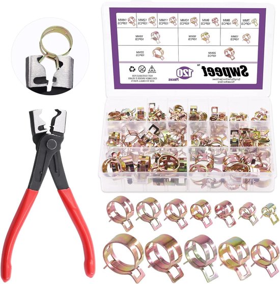 121 stuks 7-22 mm veerband slangklemmen met CV boot slang clip tang assortiment kit siliconen vacuümslang - lage druk lucht clip klem - voor slangklemmen - Swpeet van Swpeet