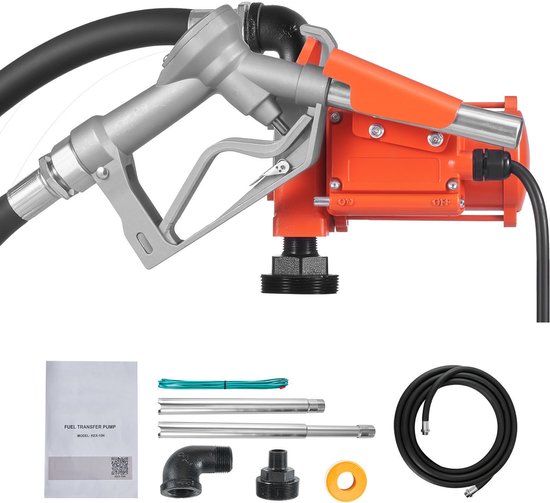 12V DC Brandstofpomp, 57 L/Min, Robuuste Gietijzeren Dieselpompset met Handmatige Sproeier, Toevoerslang, Oververhittingsbeveiliging, Netsnoer en Explosieveilig Ontwerp, Geschikt voor Benzine, Diesel en Kerosine