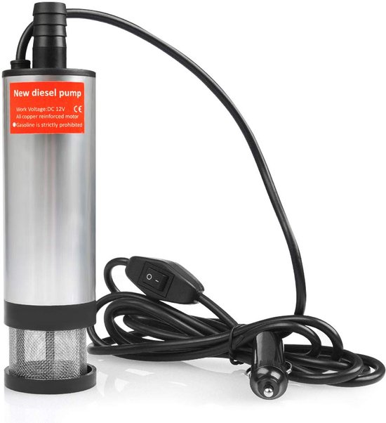 12V Dompelpomp 51mm Auto Olie Brandstof Transfer Pomp voor Water Diesel Vloeistof, RVS Voertuig Pomp met Sigarettenaansteker en Afneembare Filter Net voor Auto SUV Boot