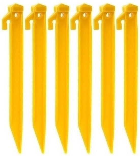 12x Kunststof tentharingen geel 21 cm - Felgekleurd voor extra zichtbaarheid - Camping/kampeer accessoires van Pavillo