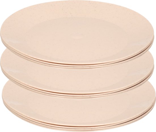 12x ontbijt/diner bordjes van afbreekbaar bio-plastic 26 cm dia in het eco-beige - Campingservies/picknickservies van $