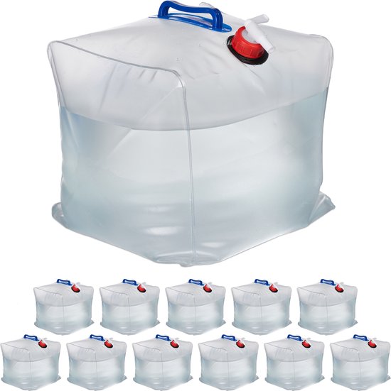 12x opvouwbare jerrycan - 20 liter - water jerrycan met kraan - camping van Merkloos