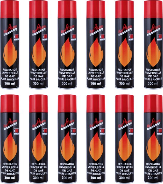 12x Stuks Aansteker Gas - Navulbaar - 3600ml - Butaan gas - Om bij te vullen - Gasfles - Vuurwerk - Oud en nieuw - Belflam van Merkloos