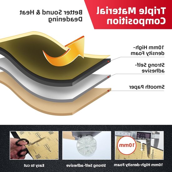13-delige Geluidsisolatie Mat, 10mm Dikte, 40×33cm Zelfklevende Isolatiepanelen voor Auto's en Huizen (1.67㎡) van Merkloos