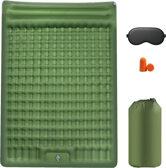 135 cm campingslaapmat 2 personen zelfopblazend luchtbed met kussen buiten campingmatras slaapmat opvouwbaar ultralicht luchtbed opblaasbare campingmat voor strandtent groen van Merkloos