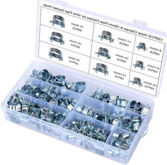 135 slangklemmen 8-18 mm verzinkte mini-brandstofinjectielijnklemmen pijpklemmen voor wasmachine rioolbuizen draad kabel tuinslang afvoerslangen van Merkloos