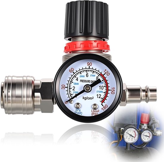 1/4 "Luchtcompressor Drukregelaar Luchtdruk, aAir Compressor Drukregelschakelaar met Klepmeters Regulator, 1/4 Inch Regelklep met 175PSI voor Airs Gereedschap