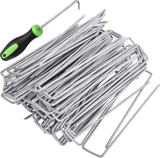 15 cm Ø 3 mm Heavy Garden Nails - Pack of 100 - Galvanised Steel - Clamps for Securing Weed Fleece Nets and Pipes with 1 Hook van Strade Garden