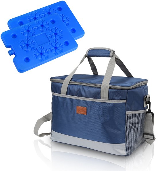 15 liter Geïsoleerde Koeltas - Lunchtas - 4 laags geïsoleerde Koeltas - Incl. 2 koelelementen Picknicktas - Extra Ruimte Uitvouwbaar - Waterdicht en vuilafstotend - blauw van Merkloos