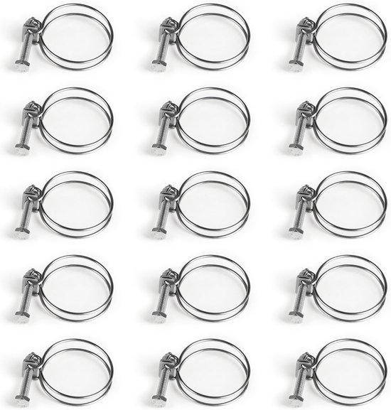 15 x 40-45 mm Dubbele Draad Verstelbare Slangklemmen - RVS 201 voor het Klemmen van Waterleidingen - Draaddiameter 2 mm van Burdoo