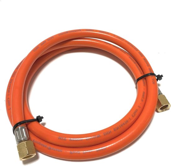 150 cm Gasslang 1/4 inch links winterbestendig flexibel oranje - voor gasgrills warmtestralers krukkokers gaskokers lampen van BBQ-TORO