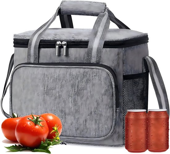 15L koeltas, picknicktas, kleine opvouwbare thermische voedseltas, geïsoleerde tas, waterdichte lunchtas voor mannen en vrouwen, koeltas voor reizen, kamperen, auto, kantoor, school, werk, Grijs