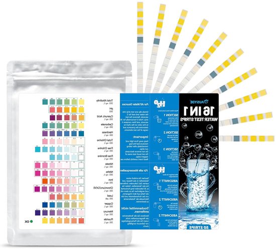 16-in-1 Water Tester voor Drinkwater, 50 Teststrips voor Hardheid, Chloor, IJzer en Nitraatmetingen van Merkloos