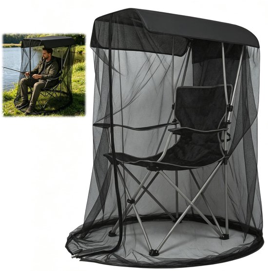 160 cm Hoog Muggengaas voor Kapstoel - Insectenbarrière Muggenhor Tent met Ritssluiting - 89x82 cm Waterdicht Dak voor Vissen, Kamperen en Buitenstoel - Alleen Hoezen, Stoel Niet Inbegrepen - Zwart