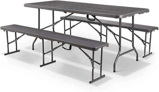 180 cm Inklapbare Picknicktafel met 2 Banken – Draagbare Tafelset van Hoogwaardig Duurzaam Staal en Kunststof - Campingtafel – Extra Stevig voor Camping, Feest, BBQ & Tuin – Voor Binnen & Buiten - Tafel - 180 x 76 x 74 cm