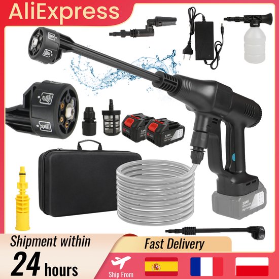 18V Hogedrukwaterpistool - Draadloos - 200Bar - 3500W - Schuimfunctie van Merkloos