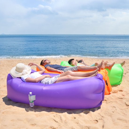 1x Opblaasbare Air Lounger – Draagbare Lazy Sofa, Zitzak en Luchtbed – Perfect voor Camping, Festival, Strand, Tuin en Muziekfestival – Lichtgewicht Opblaasbare Bank met Draagtas-Paars van Merkloos