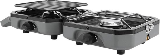 2 Burners Camping Stove - Vouwbare Gas Stove - Camping Adjustable voor Buiten en Binnen Gebruik met Grillplaat van Merkloos