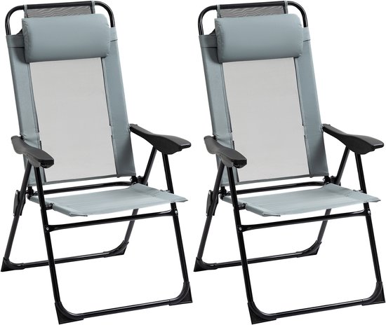 2 Campingstoelen - 5 standen Klapstoel met armleuningen - Grijs