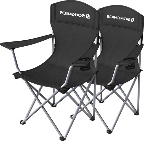 2-delige Campingstoel set - Klapstoel met hoge rugleuning en armleuningen - Inklapbaar - Outdoor visstoel - Bekerhouder - Tot 150 kg belastbaar - Zwart van Bo-Camp