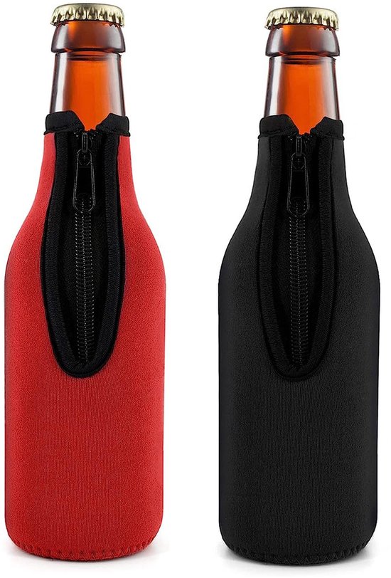 2-delige Isolatiehoes voor bierflessen - isolatiehoes van neopreen - hoes voor flessen met lange hals - houdt de temperatuur vast - antislip - materiaal van neopreen - met ritssluiting - geschikt voor flessen met lange hals - Zwart, rood van Balvi