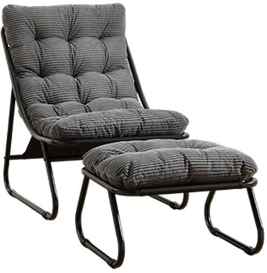2-delige Loungestoel - Vrijetijdsloungestoel - Outdoor vrijetijdsloungestoel - Terrasloungestoel - Stoel - Met voetsteun - Met kussen - Comfortabel hangstoelontwerp - Geschikt voor woonkamer, slaapkamer, leeskamer - Grijs