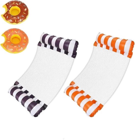 2-delige luchtmatras set met 2 opblaasbare bekerhouders, comfortabel waterhammock voor volwassenen en kinderen, ideaal voor zwembad en strand, lichtgewicht en duurzaam
