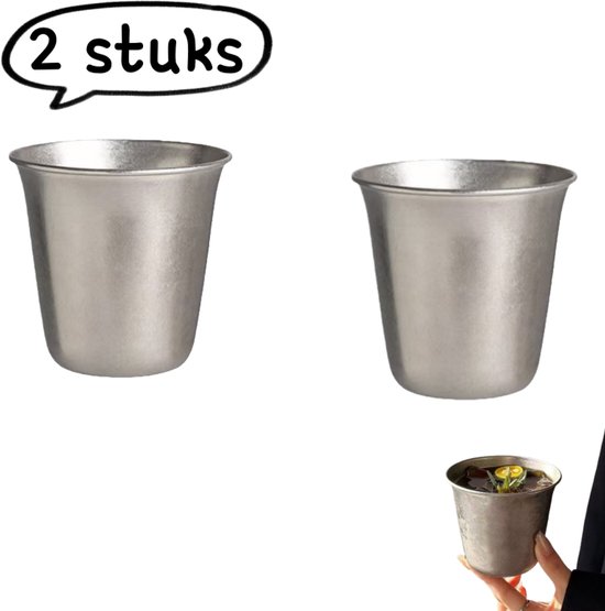 2-delige metalen koffiemok - Verdikte brede waterbeker voor koude dranken, industriële stijl, matstalen mok - Geschikt voor thuis, in de bar, buiten en op de camping - Zilver