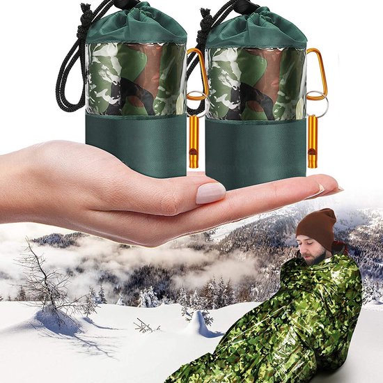 2-delige noodslaapzak - Survival kampeerrugzak - EHBO-set - Reddingsdeken - Waterdicht - Nooddeken - Ultralicht - Hittebestendig - Beschermend tegen kou - Reddingstent voor buiten - Geschikt voor kamperen, wandelen en andere buitenactiviteiten van Merkloos