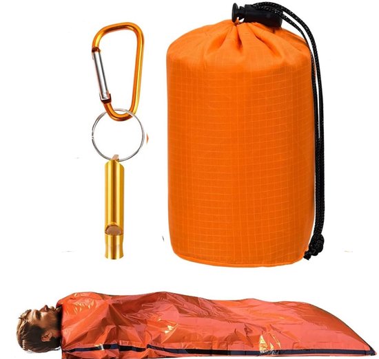 2-delige set - 1 PE slaapzak + 1 fluitje - Noodslaapzak - Nooddeken - Waterdichte overlevingsdeken - PE aluminiumfolie slaapzak - Reddingsdeken - Isolatiedeken - Overlevingsslaapzak - Noodslaapzak - Geschikt voor buiten/kamperen/wandelen - 210*90cm van Merkloos