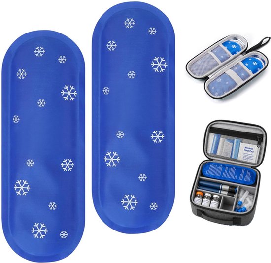 2-delige set - Insuline koeltas - Koelelementen - Koelelementen voor koelbox - Icepack - Reiskoeler voor diabetes - Koeltas voor insulinepen - Blauw - Polyester