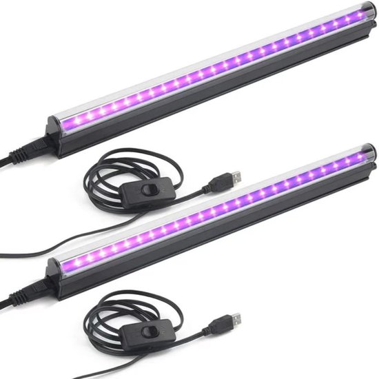 2-delige set LED-blacklightstrips, 5W 28cm USB UV-blacklightbuis, glow-in-the-dark feestartikelen voor Halloween-decoraties, kamers, posters, urinedetectie