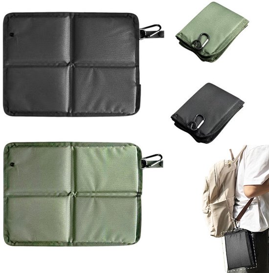 2-delige Waterdicht opvouwbaar zitkussen - Wandelkussen van Oxford-stof - Opvouwbare campingstoel - Opvouwbaar kussen - Zitkussen - Met karabijnhaak -37*27,5*1 cm-Groen，zwart