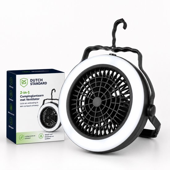 2-in-1 Campinglamp met Ventilator - Ophangbare Tentlamp en Plafondventilator - Werkt op 3x AA Batterijen - LED Licht