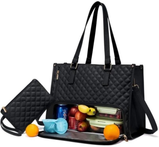 2-in-1 draagtas - 42*18*30 cm - Combinatie van handtas en lunchtas - Geïsoleerde lunchtas - Laptoptas - Ruime, verdikte laptoptas met zakelijke uitstraling - Geschikt voor het meenemen van lunch, laptops, schrijfwaren, enz. van Merkloos