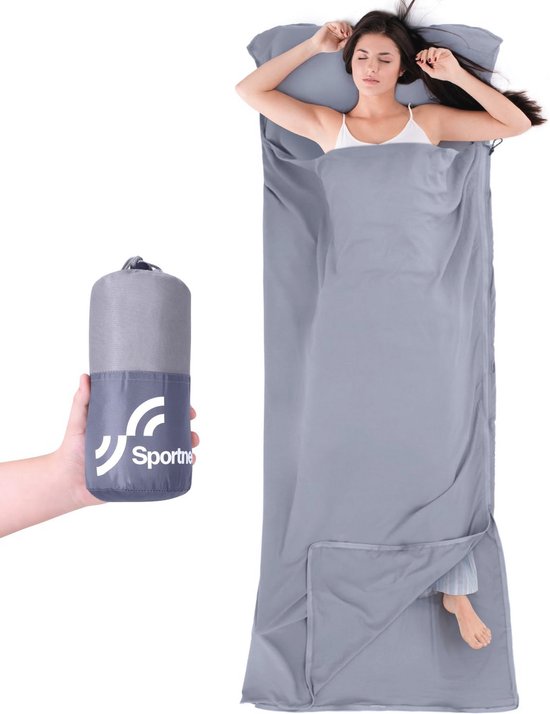 2-in-1 Huttenslaapzak voor Backpacking en Reizen - Ultralight Slaapzak met Ritssluiting en Kussenvak - Perfect voor Hostels en Berghutten (220 x 90 cm) van Merkloos