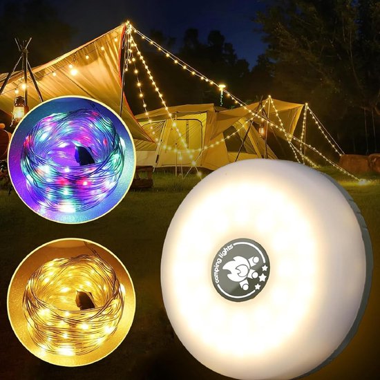 2-in-1 LED-campingverlichting - 10m Camping Decoratieve Lichtsnoer - Camping Lichtsnoer - Lichtsnoer buiten - Led Lamp Oplaadbaar - Waterdichte Buitenlamp - Kampeerlamp - Lampjes - Lampenslinger - Tentlamp - Warm licht en gekleurd licht